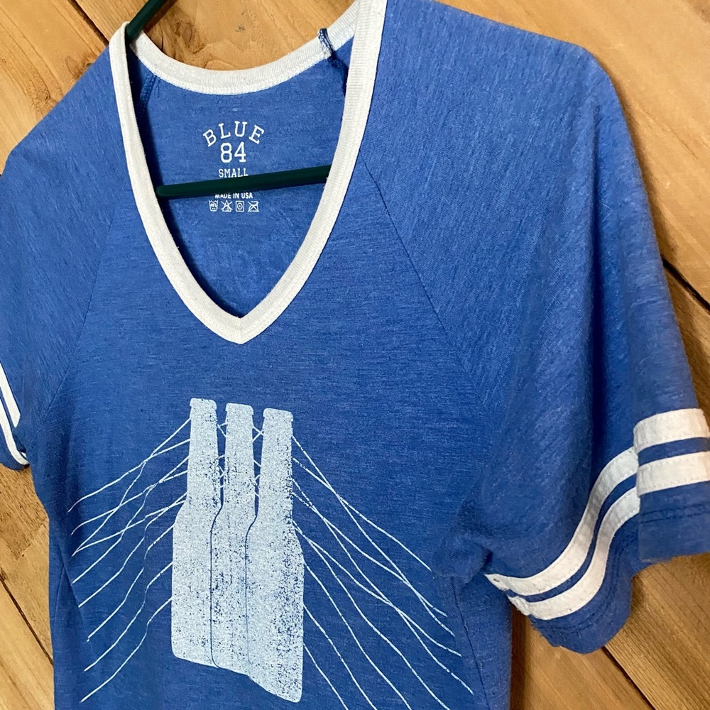 Vintage Blue V-neck Ringer T-shirt Small - Picture 6 of 11
